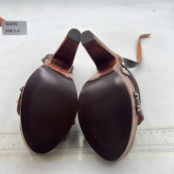 FSJ Brown Open Toe Triple Buckle Straps Clog Heels Studded Platform Sandals - Picture 7 of 8